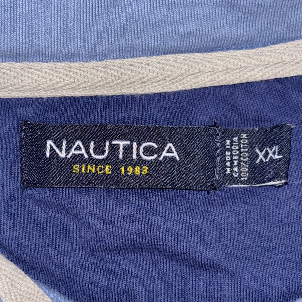 Nautica Mens XXL Light Blue 1/4 Zip Pullover Cotton Jersey Long Sleeve Shirt - Picture 3 of 9